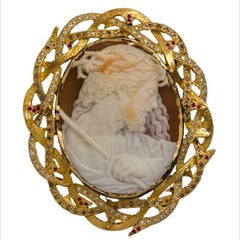 Cameo 1890s Jesus Set in 14 Karat Gold with Diamonds, Rubies and Brown Diamonds