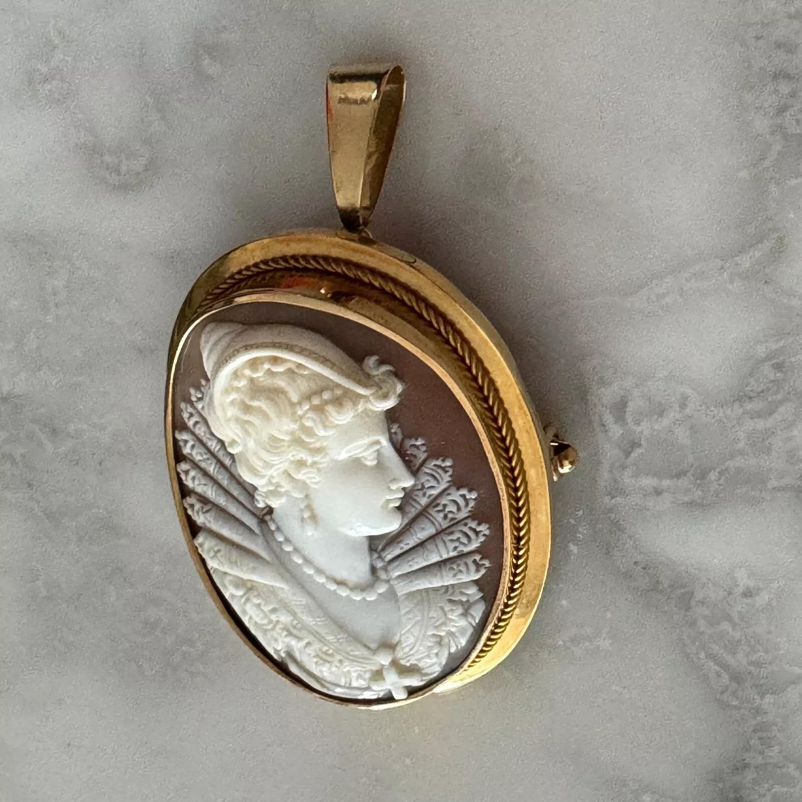 19th Century Cameo 19th century profile of a woman in gold frame For Sale