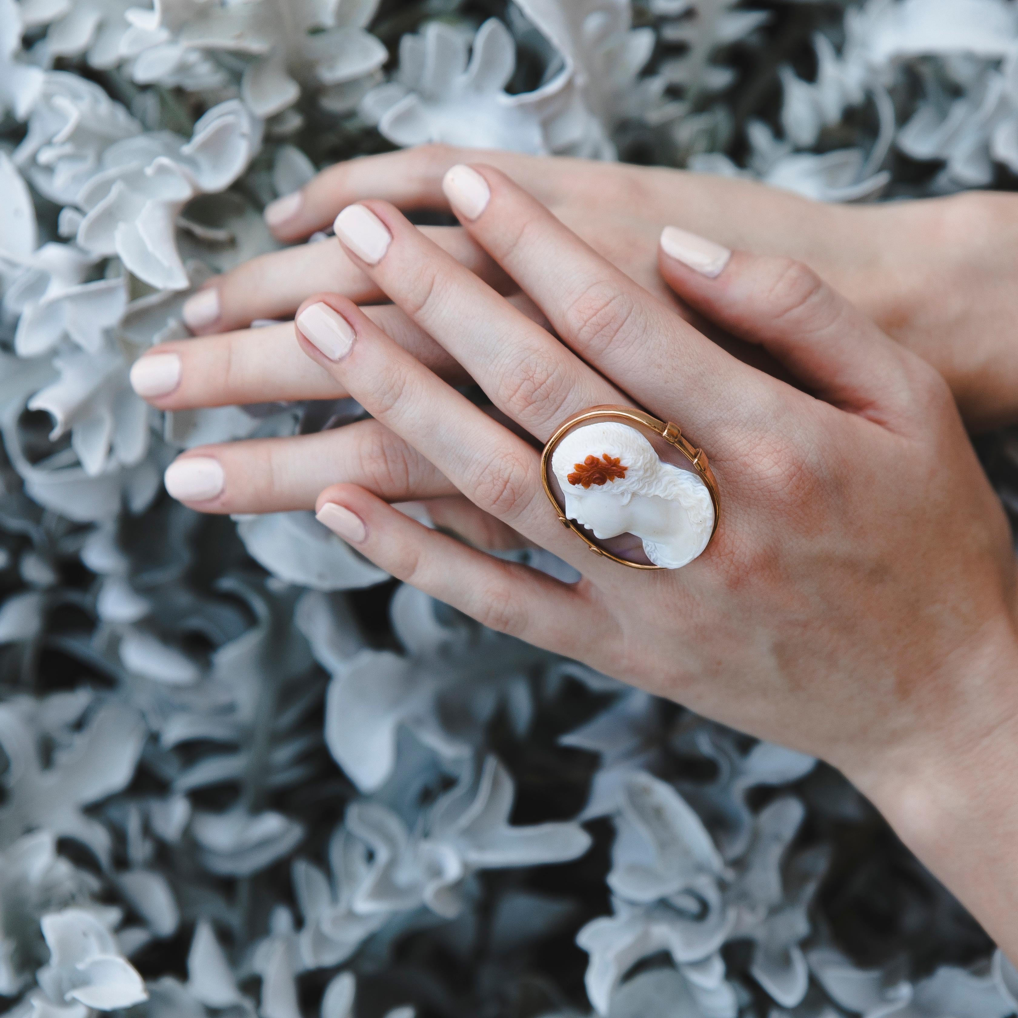 Cameo  3 Layer Carnelian Greek Revival Gold Ring, 1890 For Sale 5