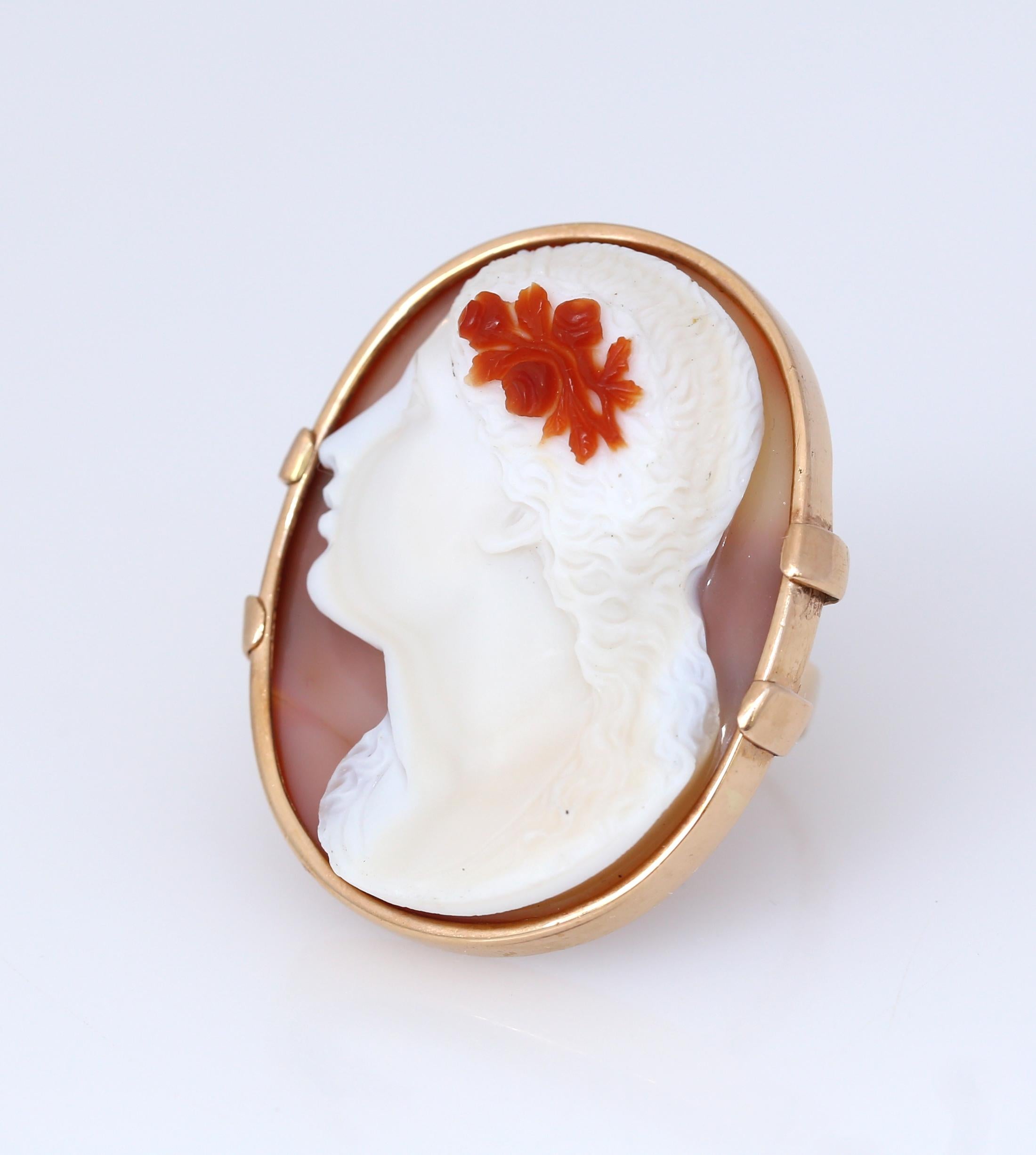 Oval Cut Cameo  3 Layer Carnelian Greek Revival Gold Ring, 1890 For Sale