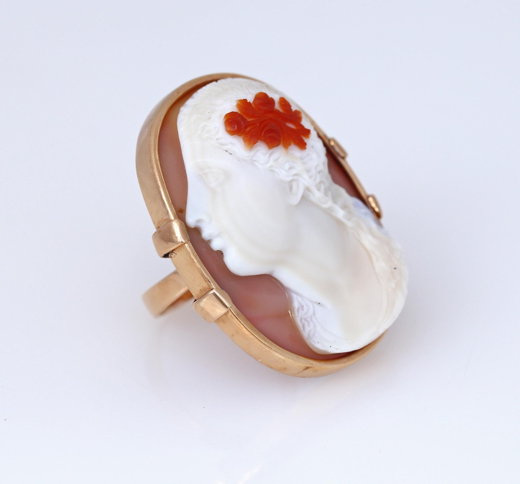 Women's Cameo  3 Layer Carnelian Greek Revival Gold Ring, 1890 For Sale