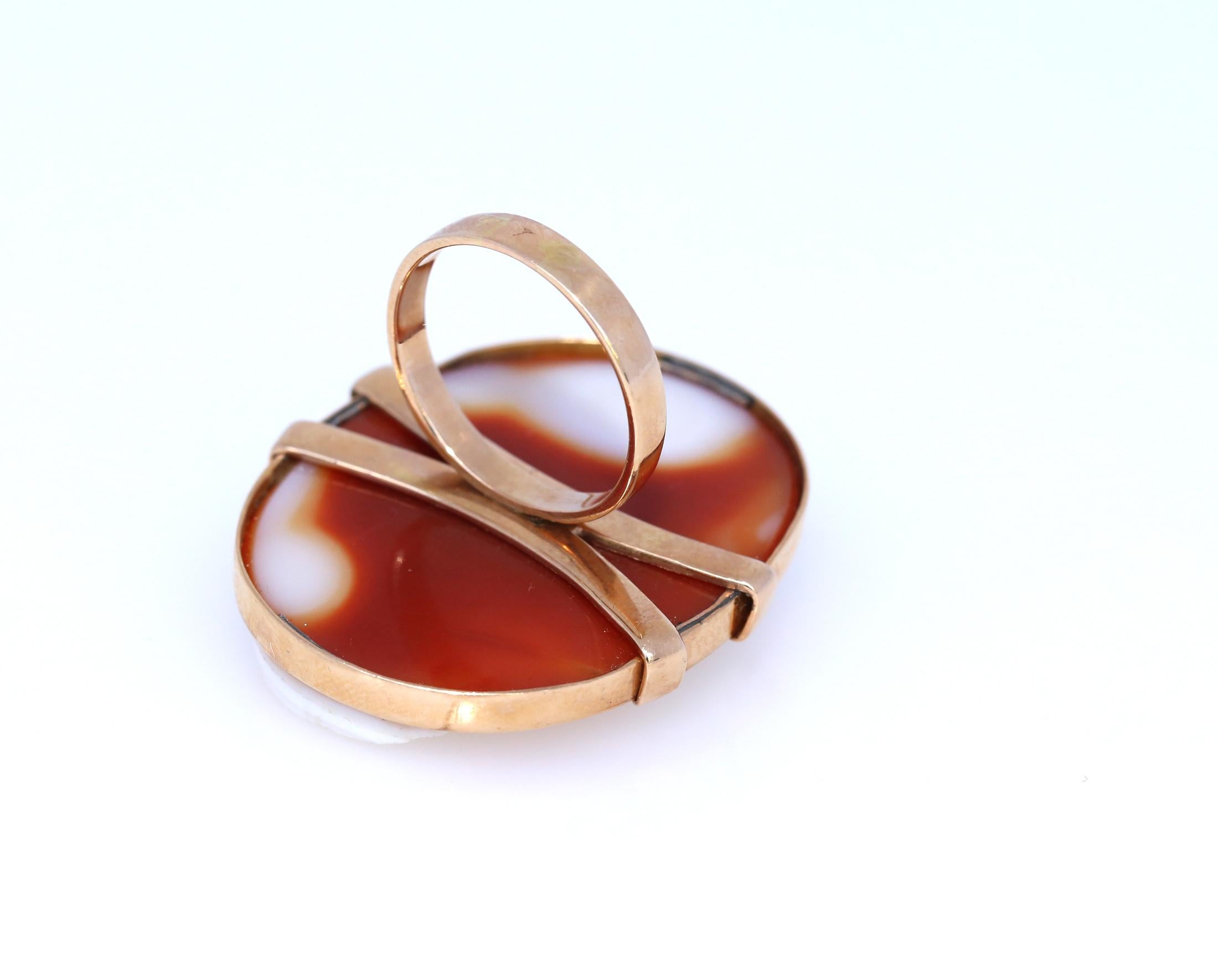 Cameo  3 Layer Carnelian Greek Revival Gold Ring, 1890 For Sale 2