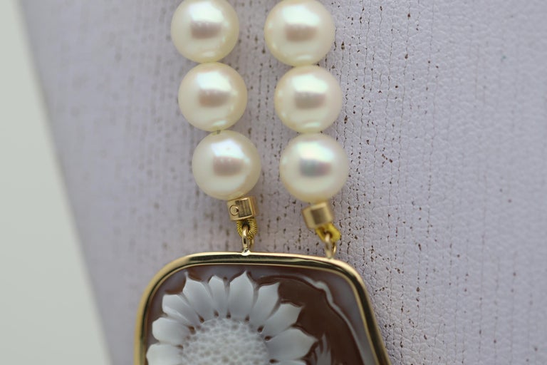 Cameo Akoya Pearl Double Strand Gold Necklace For Sale at 1stDibs