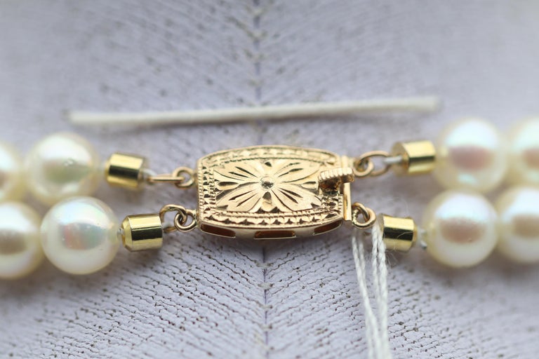 Cameo Akoya Pearl Double Strand Gold Necklace For Sale at 1stDibs