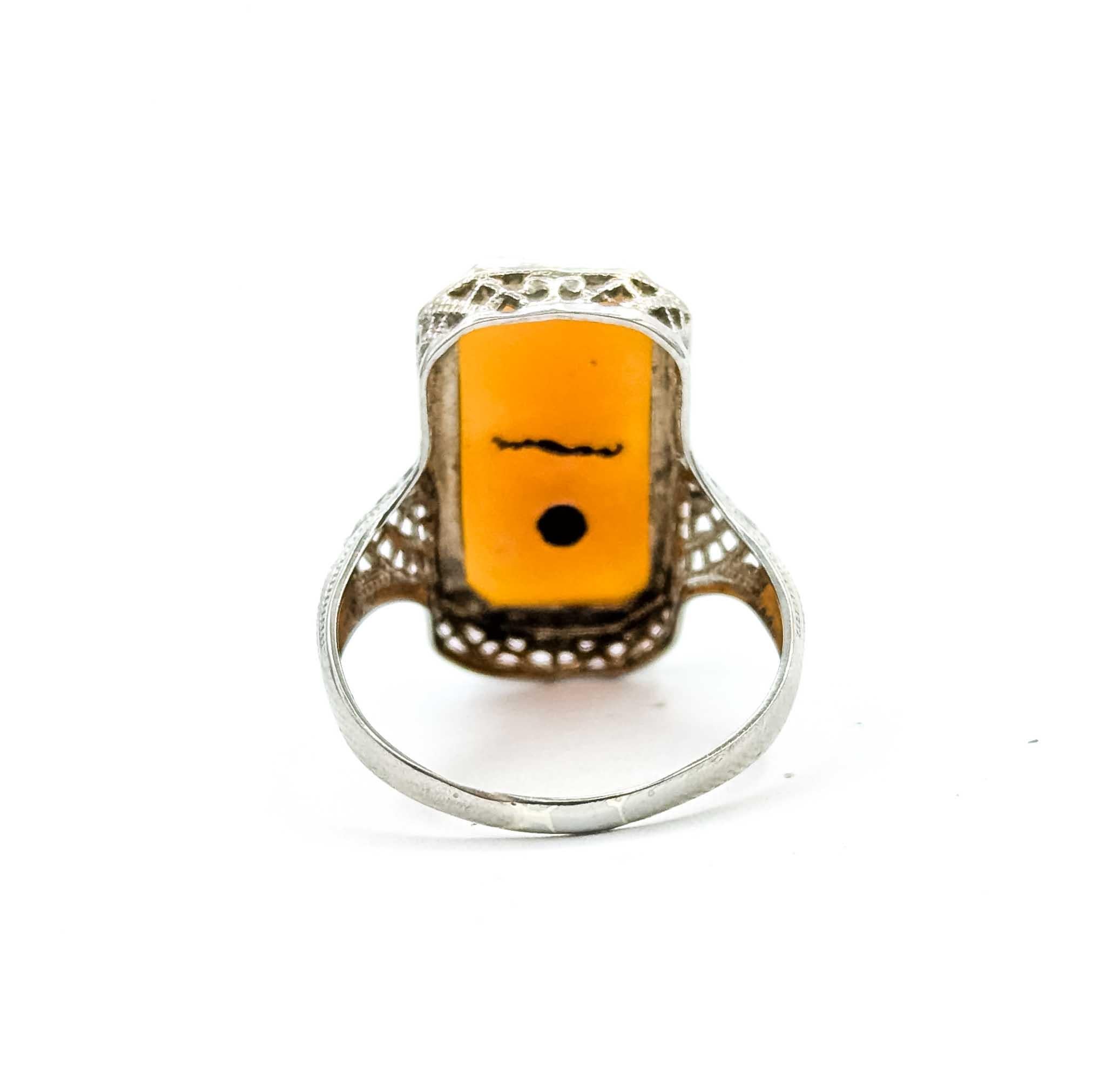 Anillo Art Decó de oro blanco de 10k con camafeo y diamantes en venta 2