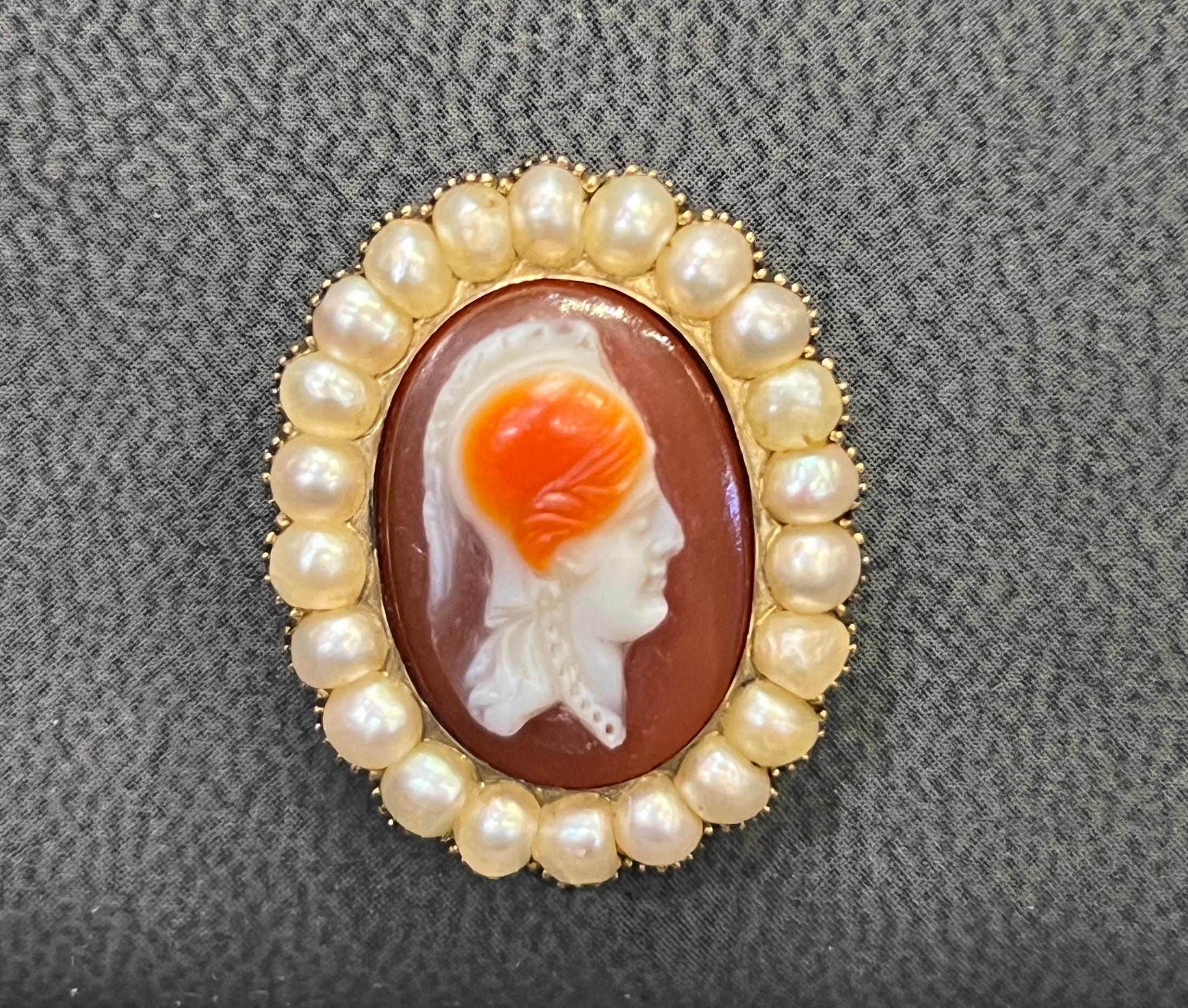 Victorian Cameo and Pearl Brooch For Sale