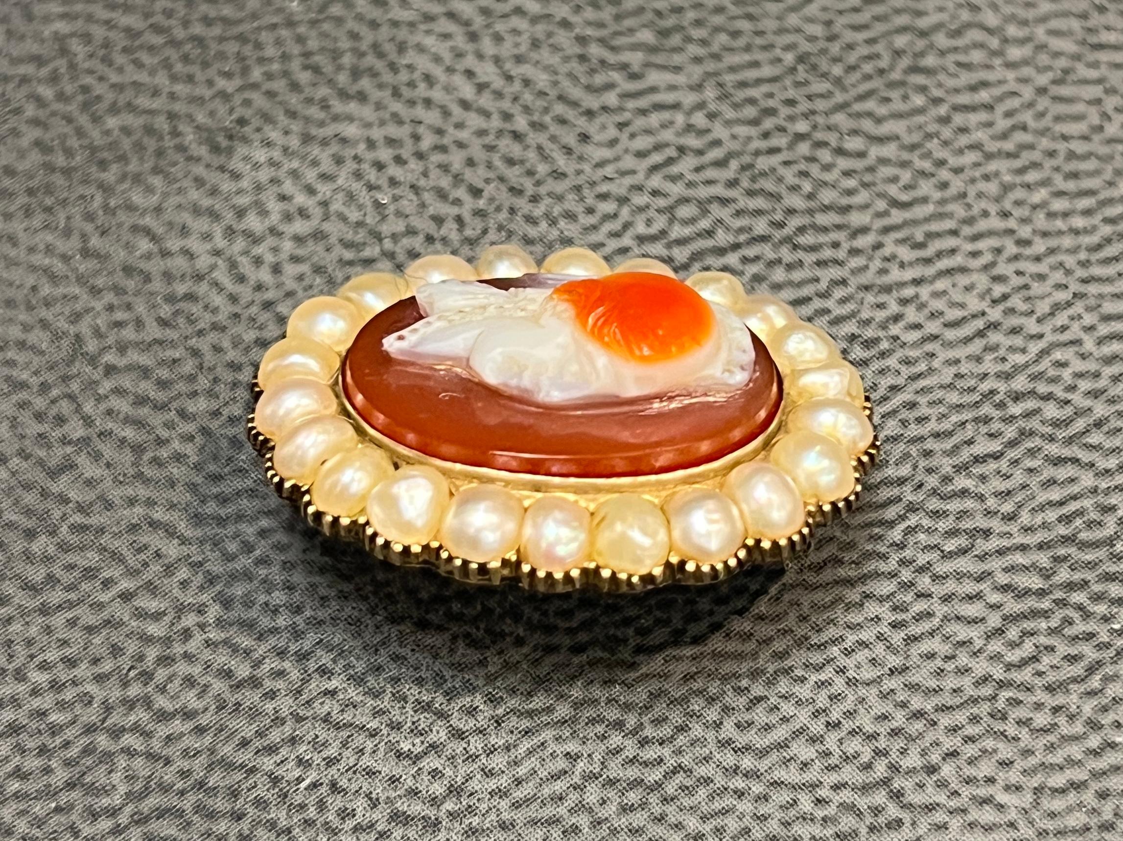 Cameo and Pearl Brooch In Excellent Condition For Sale In New York, NY