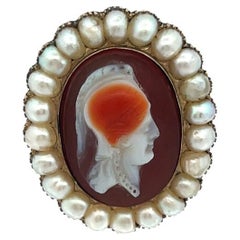 Antique Cameo and Pearl Brooch