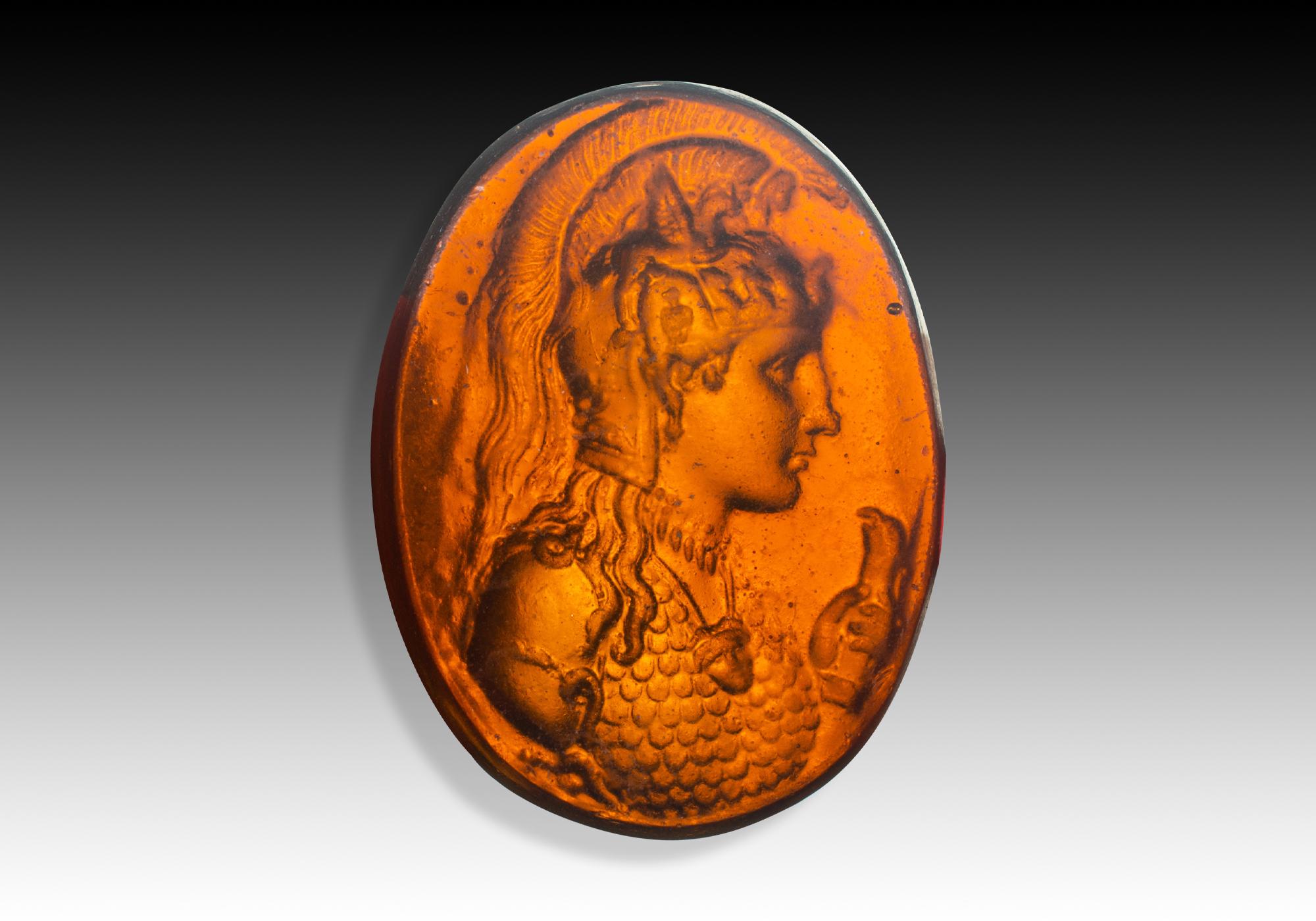 Neoclassical Revival Cameo, Athena. Glass. Possibly Italy, 19th century. For Sale