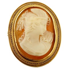 Vintage Cameo Brooch, 18 Karat Yellow Gold