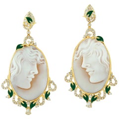Pendientes Camafeo Diamante Oro 18 Kilates