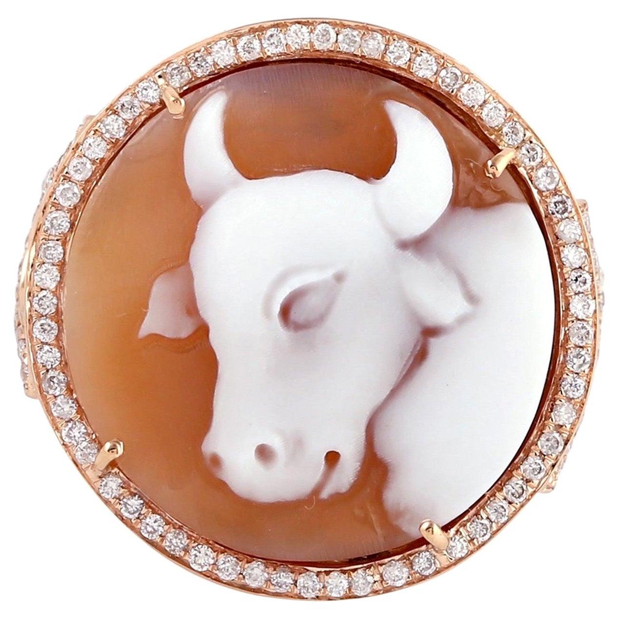 Cameo Diamond 18 Karat Gold Sacred Cow Ring