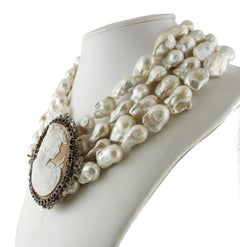 Cameo Diamonds Sapphires Emeralds Pearls Rose Gold and Silver Beaded Necklace