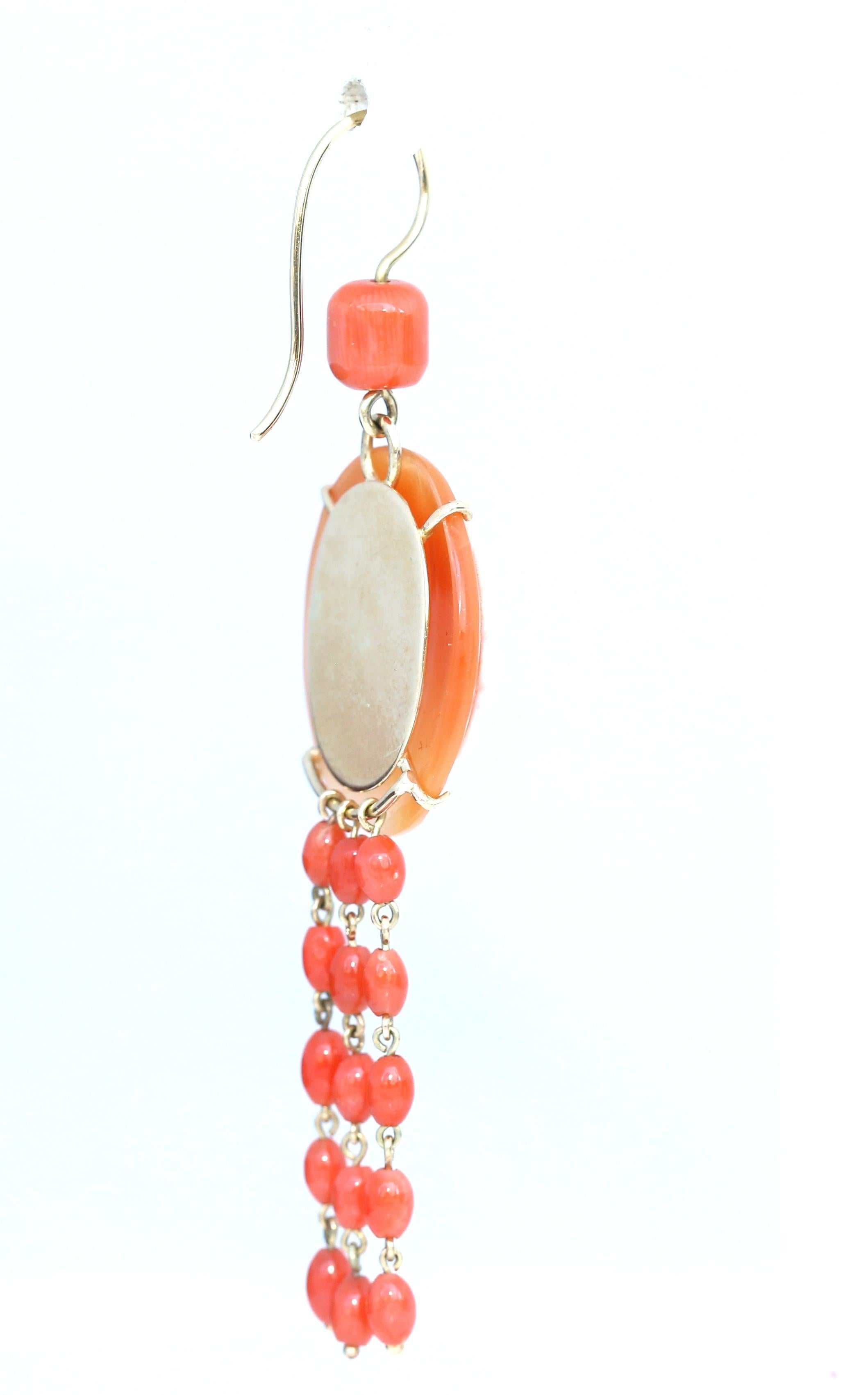 Cameo Earrings Carved Pink Flowers, 1930 For Sale 5