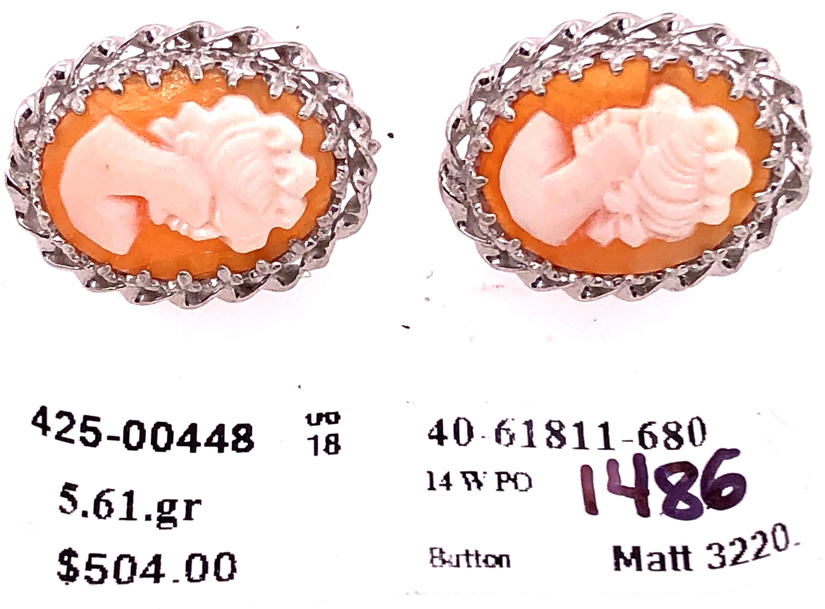 Cameo Earrings with Braided 14 Karat White Gold Border Post Back For Sale 4