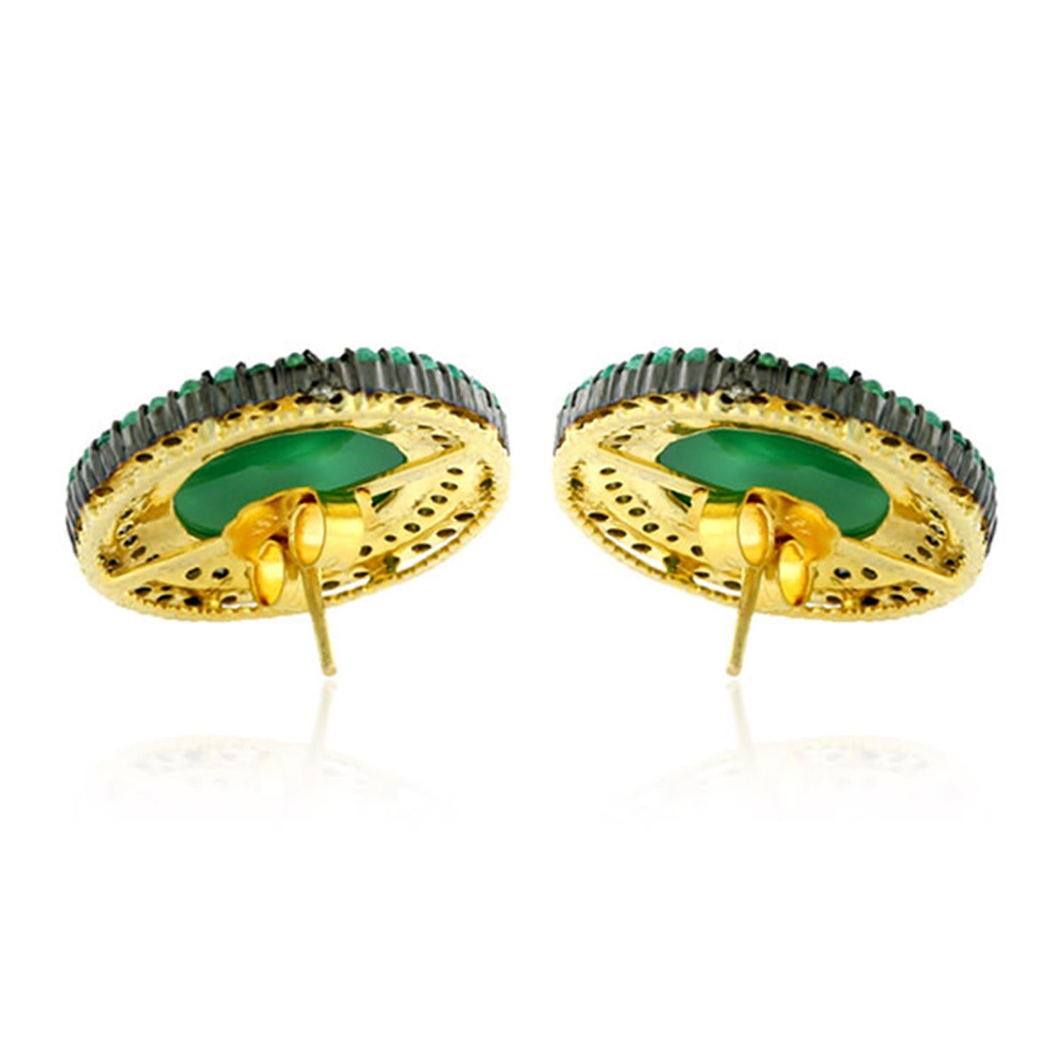 Cast in 18 karat gold & sterling silver. These beautiful cameo stud earrings are set with 14.2 carats cameo, 2.1 carats emerald and .98 carats of sparkling diamonds. 

FOLLOW  MEGHNA JEWELS storefront to view the latest collection & exclusive