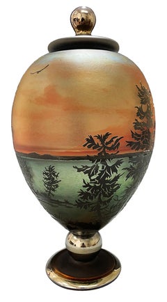 Cameo Etched Glass Lidded Jar, Designed and Made by Gary Genetti