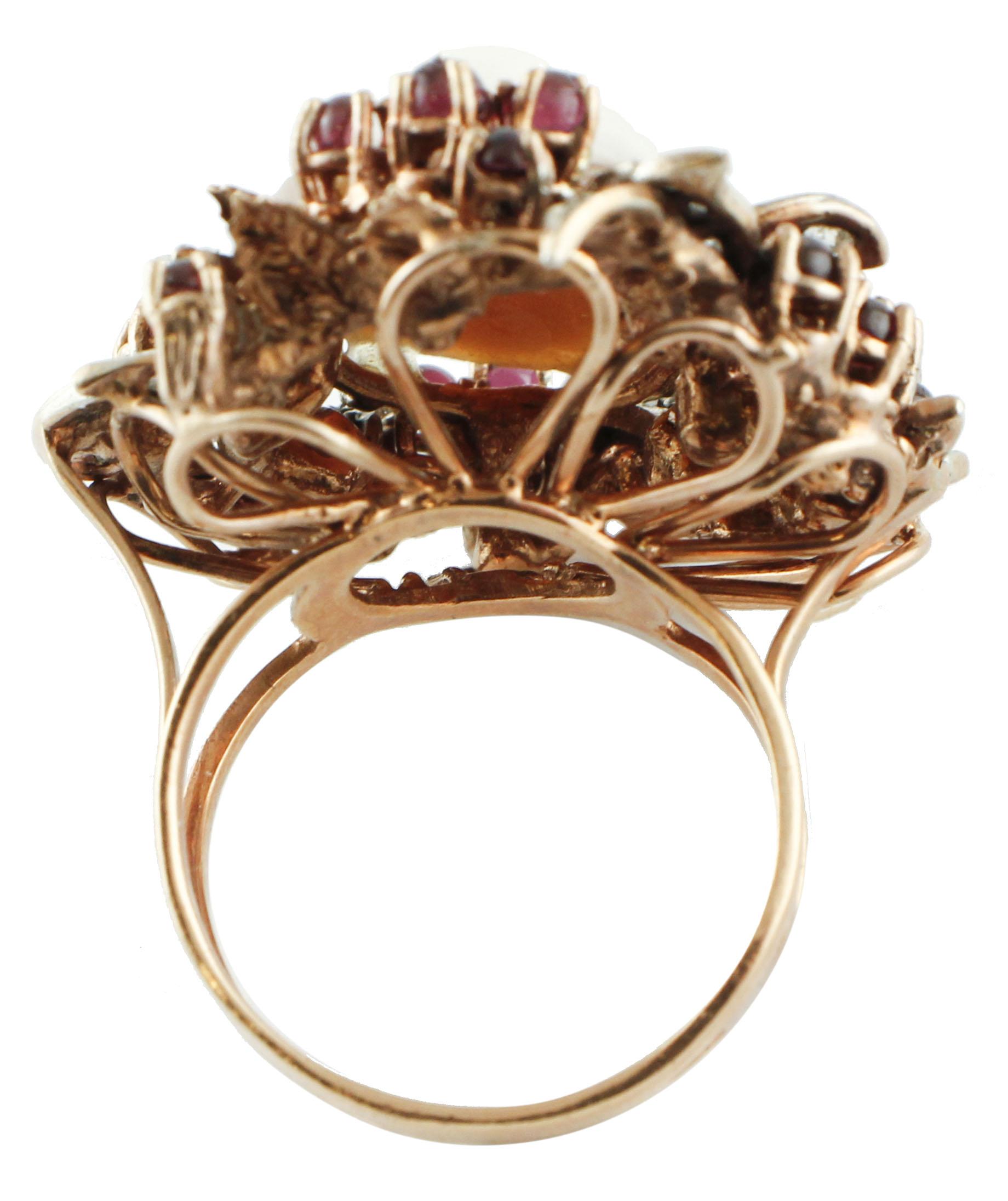 Cameo Garnet Diamond Rose Gold and Silver Ring In Good Condition For Sale In Marcianise, Marcianise (CE)