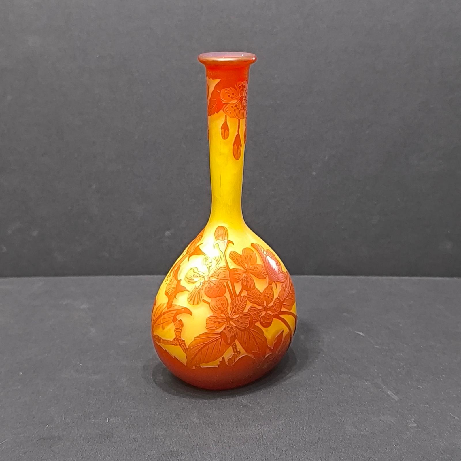 Banjo-Vase aus Kamee-Glas von Emile Galle Décor Begonias, Frankreich, um 1900 (Frühes 20. Jahrhundert) im Angebot