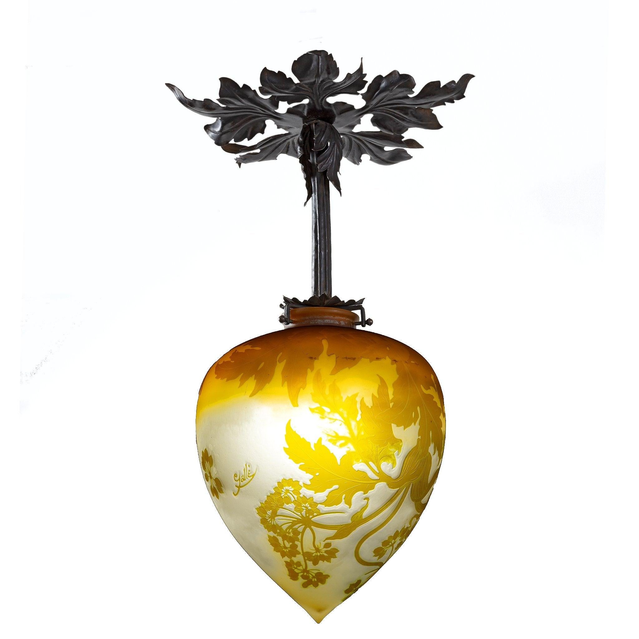 Art Nouveau Cameo Glass Chandelier by Emile Gallé