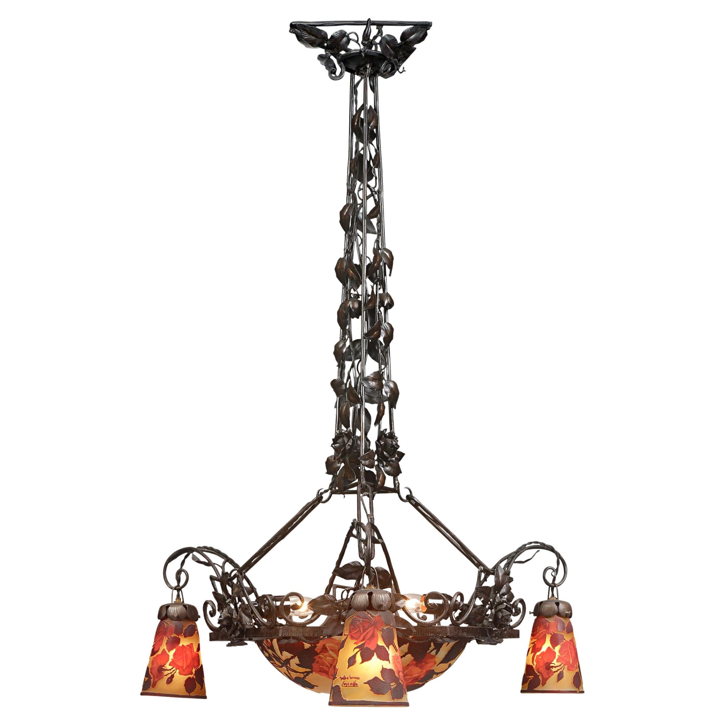 Cameo Glass Chandelier By Muller Frères For Sale