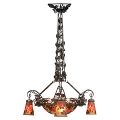 Vintage Cameo Glass Chandelier By Muller Frères