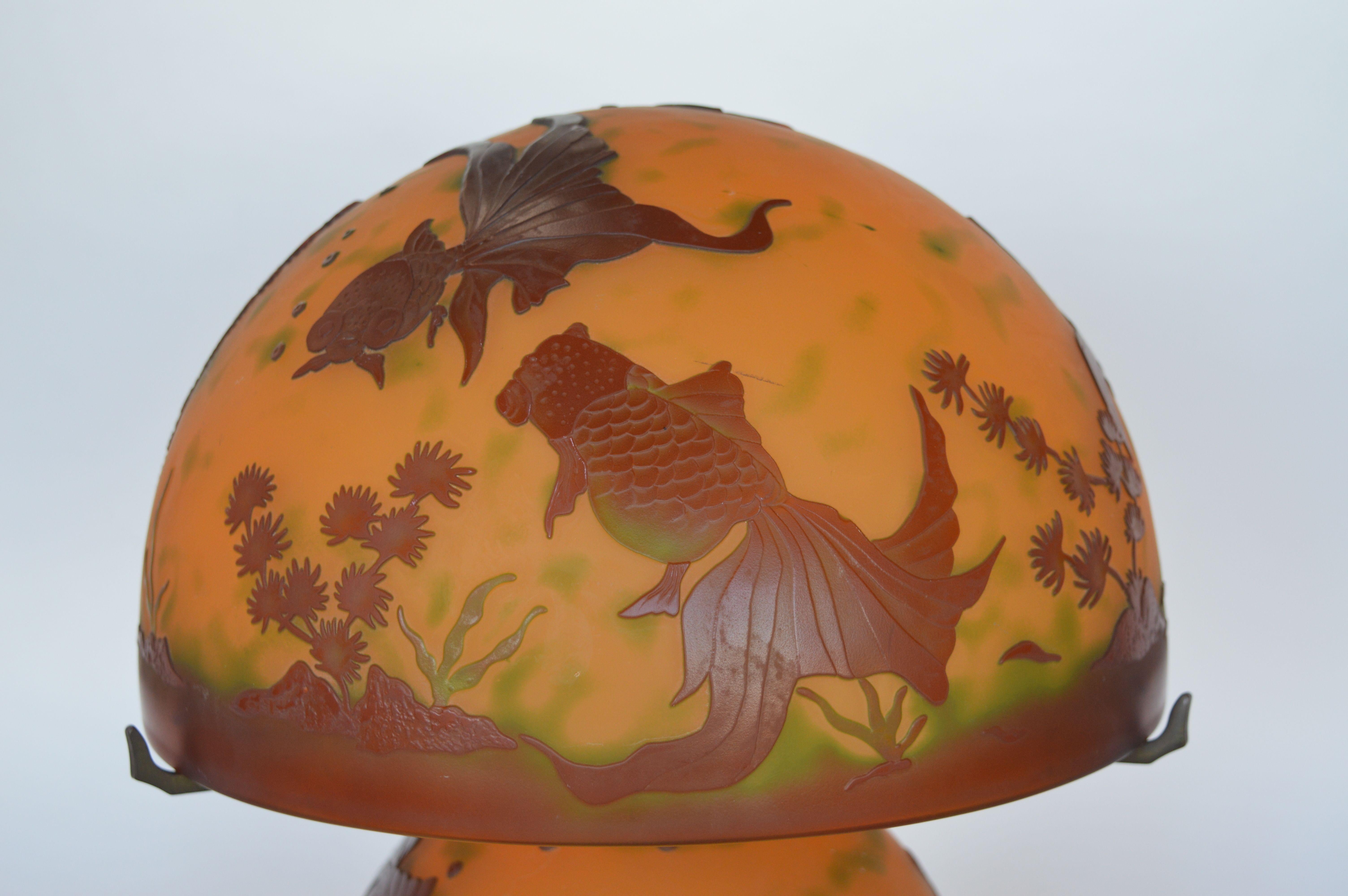 Mid-20th Century Cameo Glass Table Lamp Signed by Nien. France, C.1940s For Sale