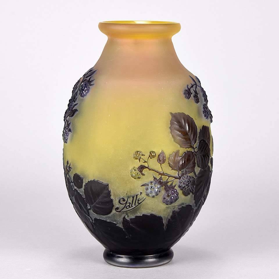 Art Nouveau Cameo Glass Vase 'Blackberry Soufflé Vase' by Emile Gallé