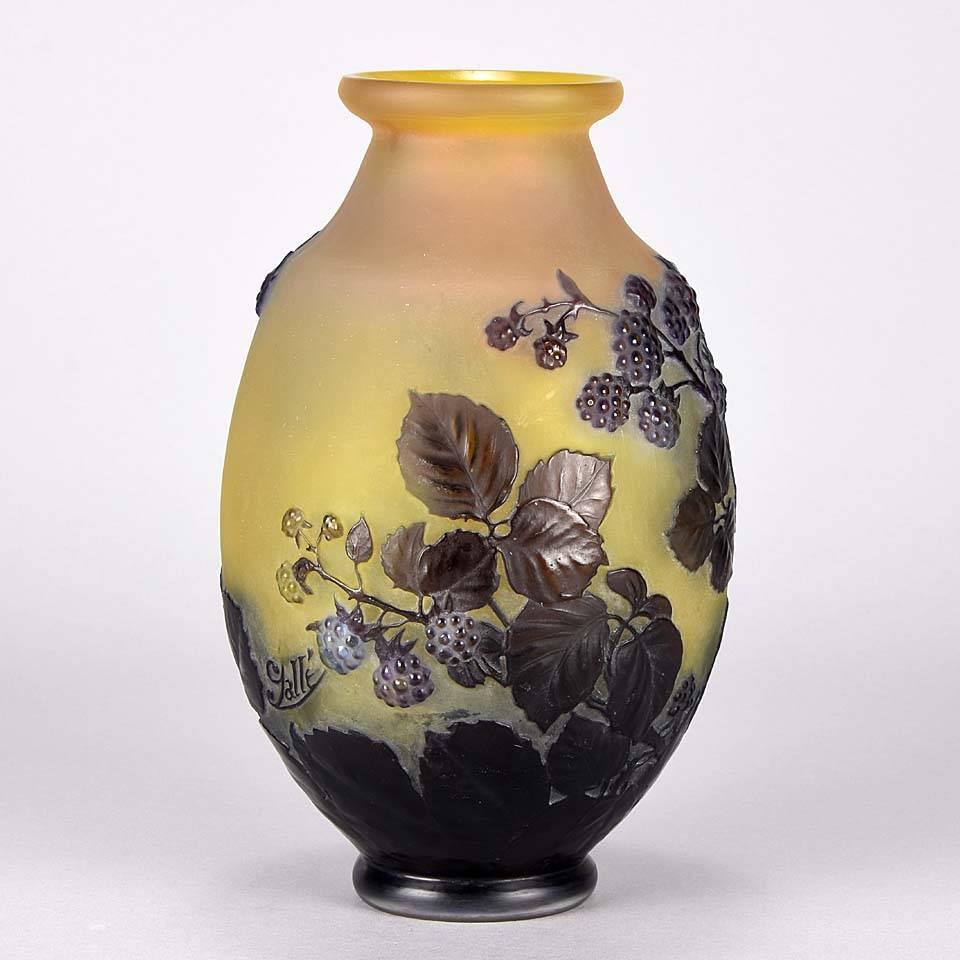 French Cameo Glass Vase 'Blackberry Soufflé Vase' by Emile Gallé