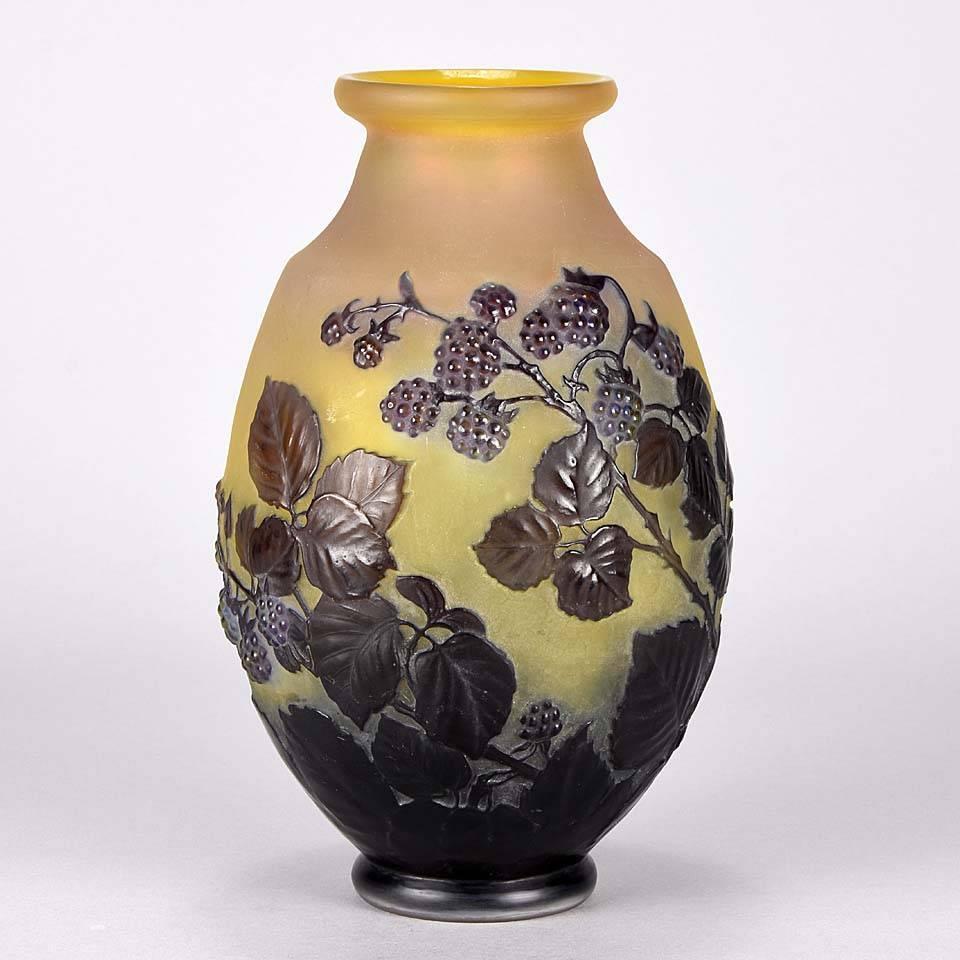 Etched Cameo Glass Vase 'Blackberry Soufflé Vase' by Emile Gallé