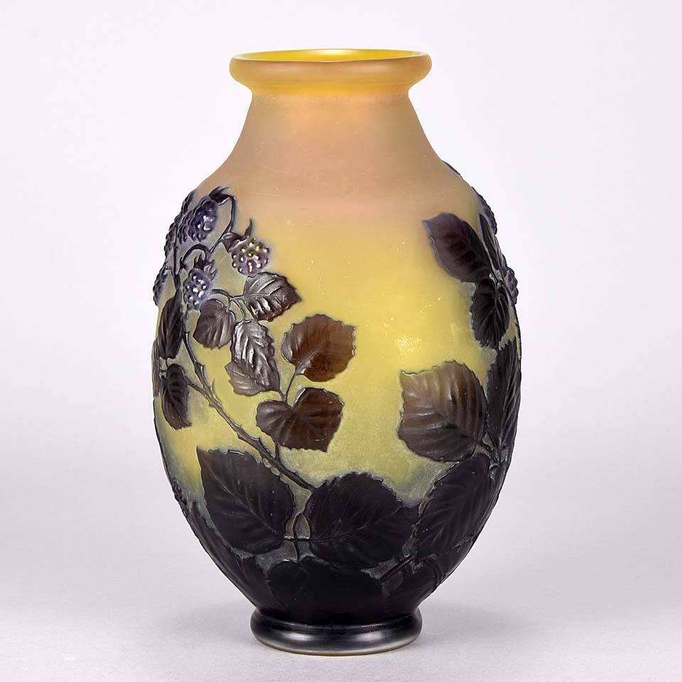 Early 20th Century Cameo Glass Vase 'Blackberry Soufflé Vase' by Emile Gallé