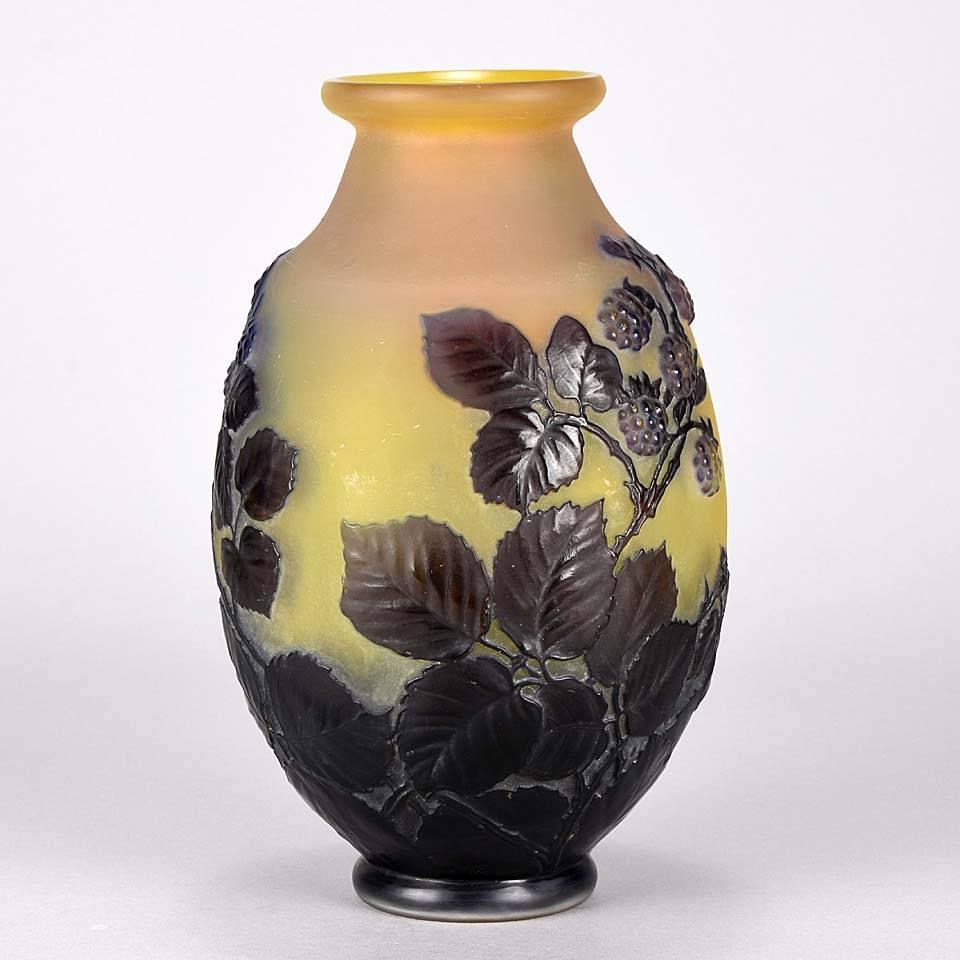 Blown Glass Cameo Glass Vase 'Blackberry Soufflé Vase' by Emile Gallé