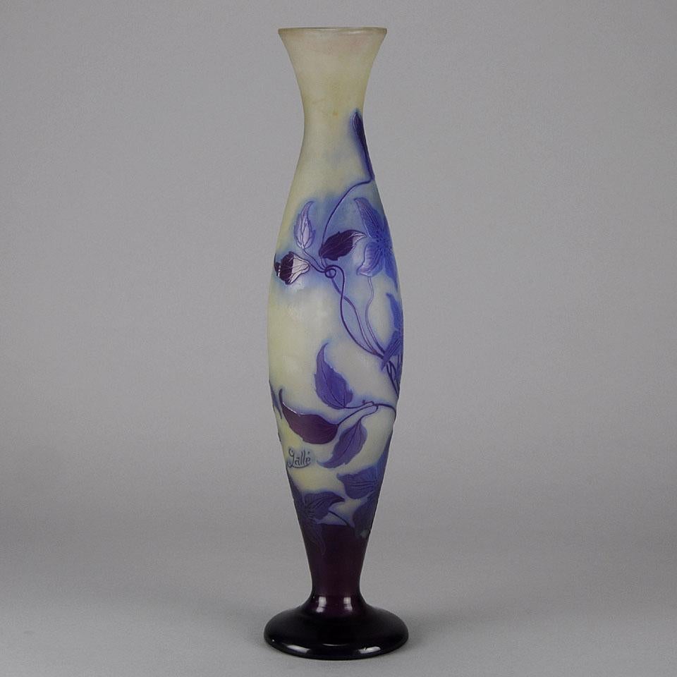 Art Nouveau Cameo Glass Vase entitled 'Clematis' by Emile Gallé