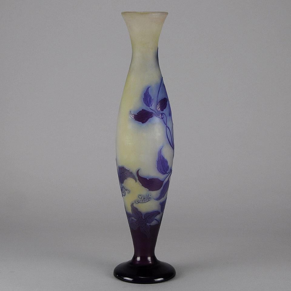 French Cameo Glass Vase entitled 'Clematis' by Emile Gallé