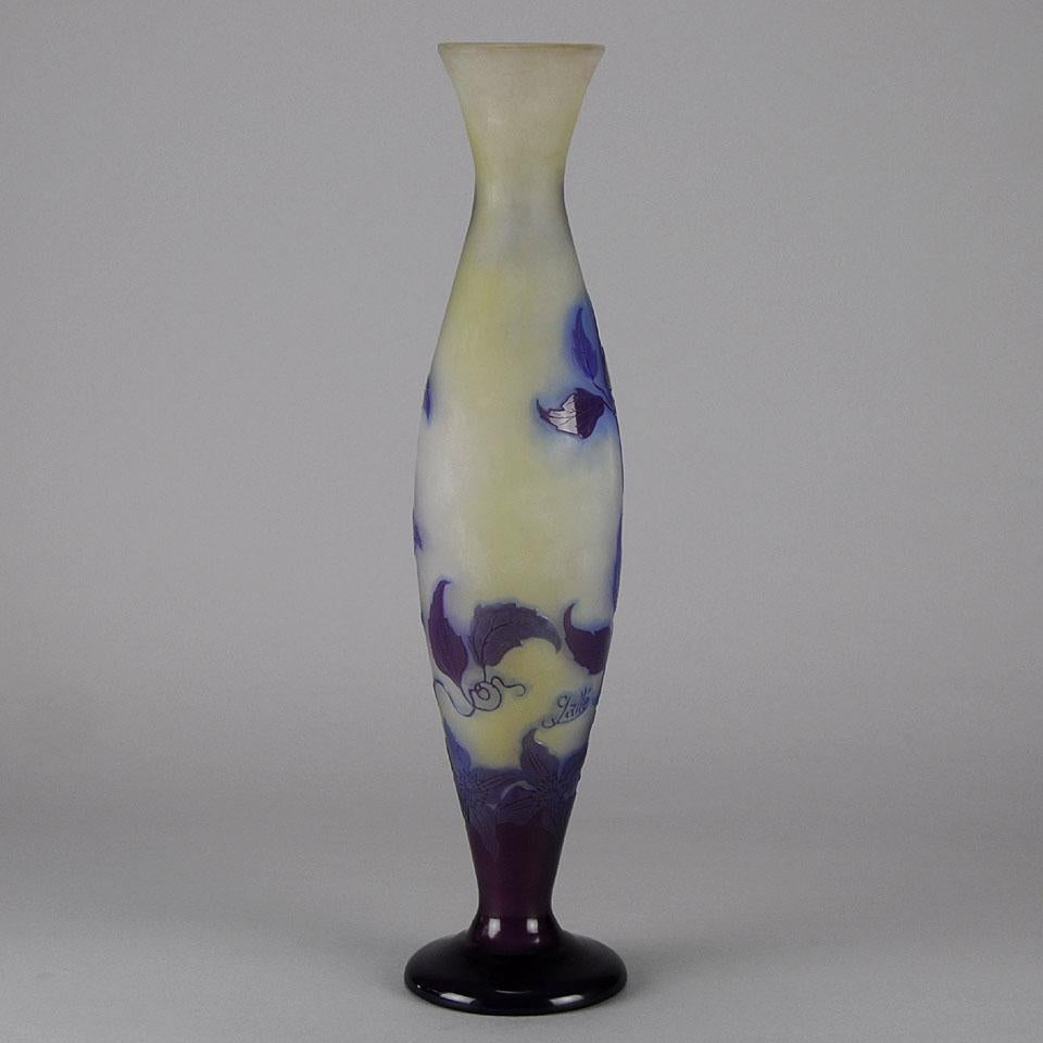 Engraved Cameo Glass Vase entitled 'Clematis' by Emile Gallé