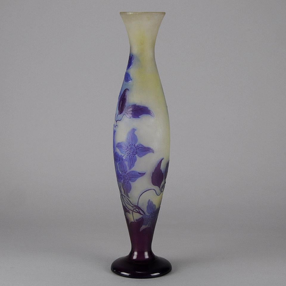 20th Century Cameo Glass Vase entitled 'Clematis' by Emile Gallé