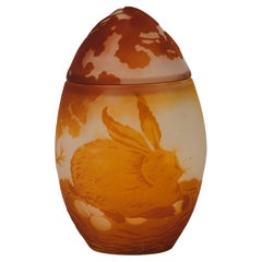 Cameo Glass Vase Entitled "Easter Egg Vase with Bunny" by Émile Gallé