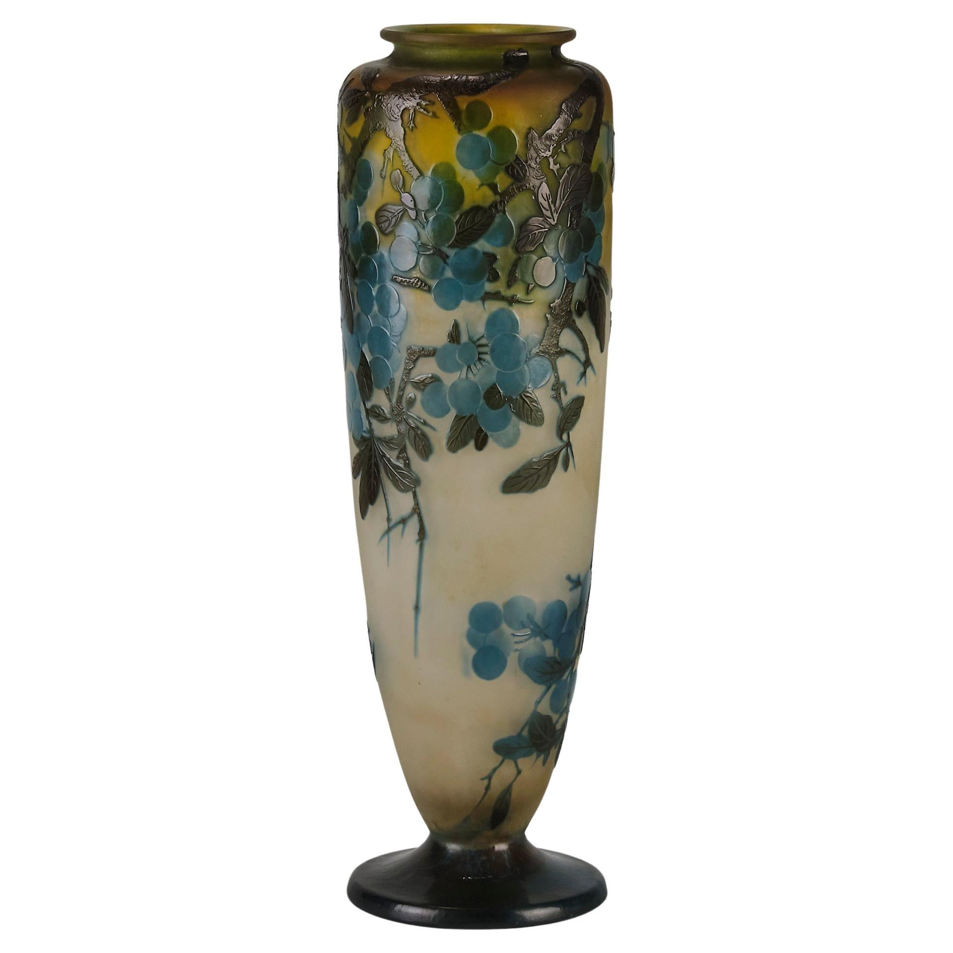 Cameo Glass Vase entitled "Fruiting Sloe Berries" by Emile Gallé