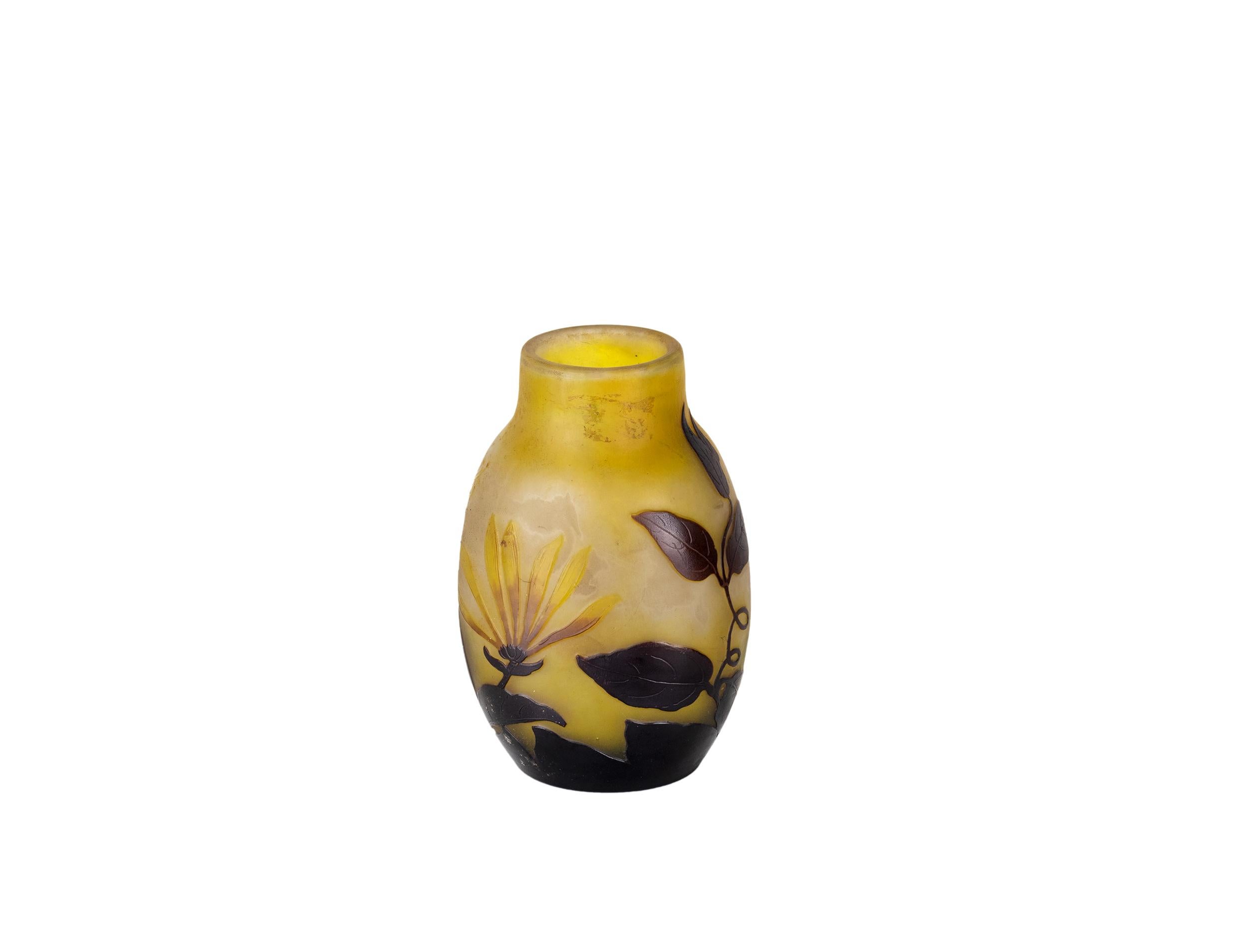 Art Nouveau Cameo Glass Vase Fuchsia Flower by Emile Galle For Sale