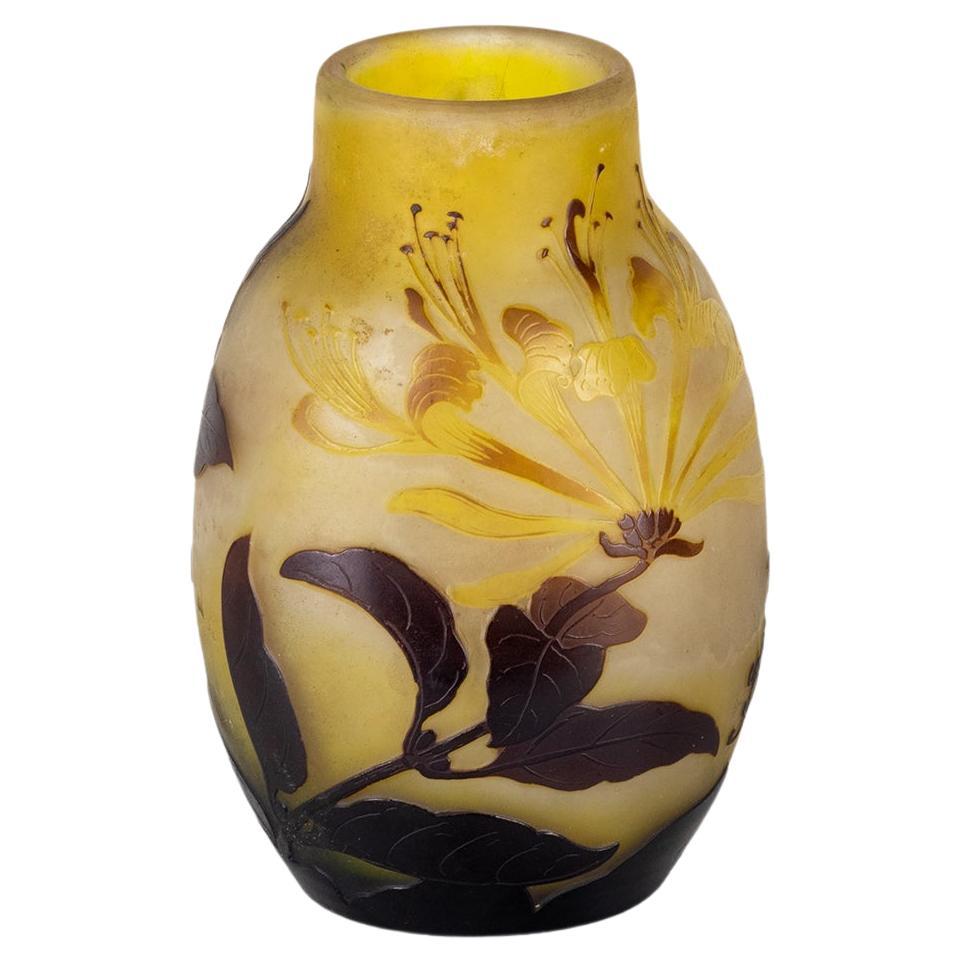 Vase en verre camée Fuchsia Flower d'Emile Galle en vente