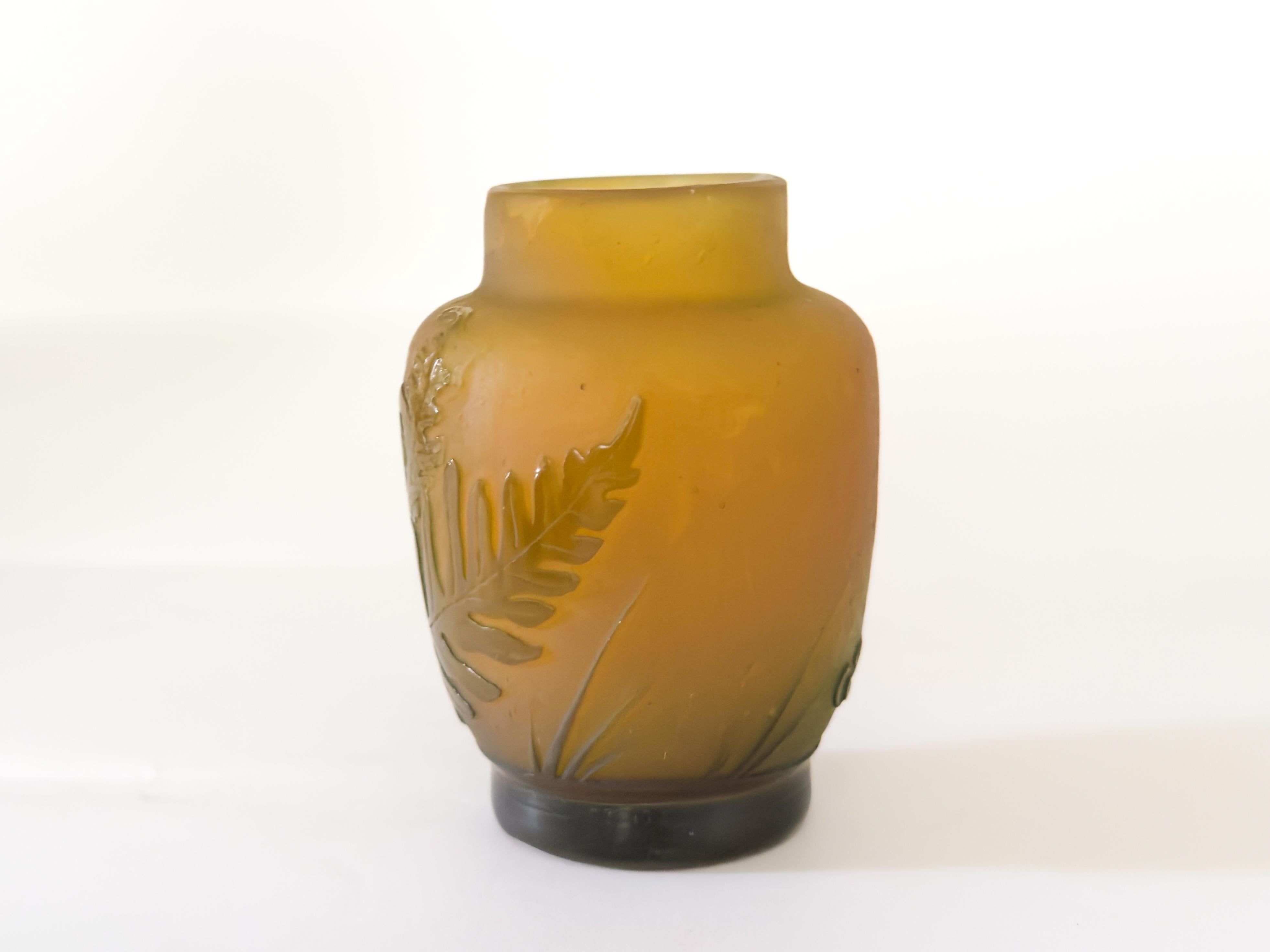French Cameo Glass Vase Green Fern by Emile Galle, 20th Century For Sale