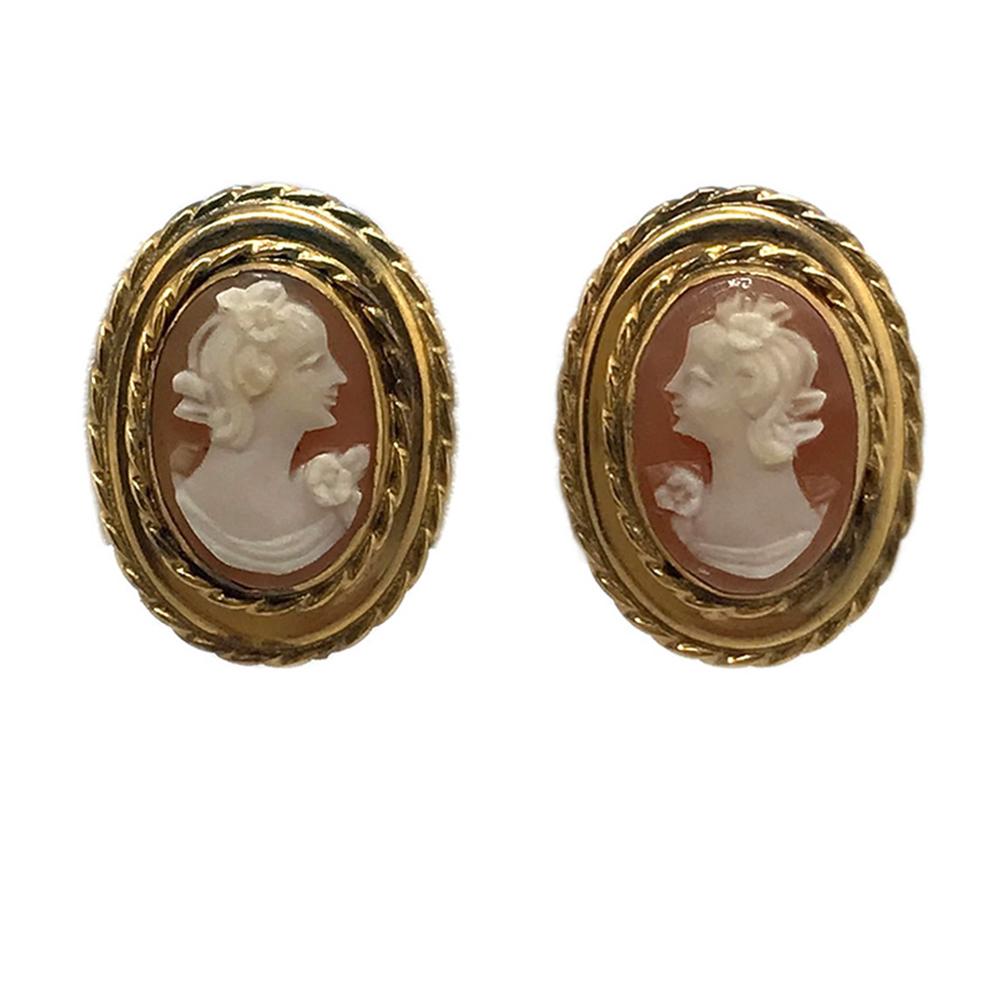 Cameo Gold Filled Earrings In Good Condition For Sale In Atlanta, GA