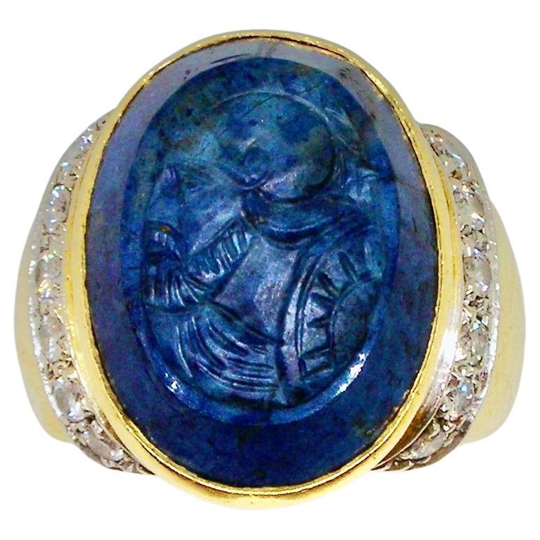 Cameo Gold Ring on Sodalite For Sale