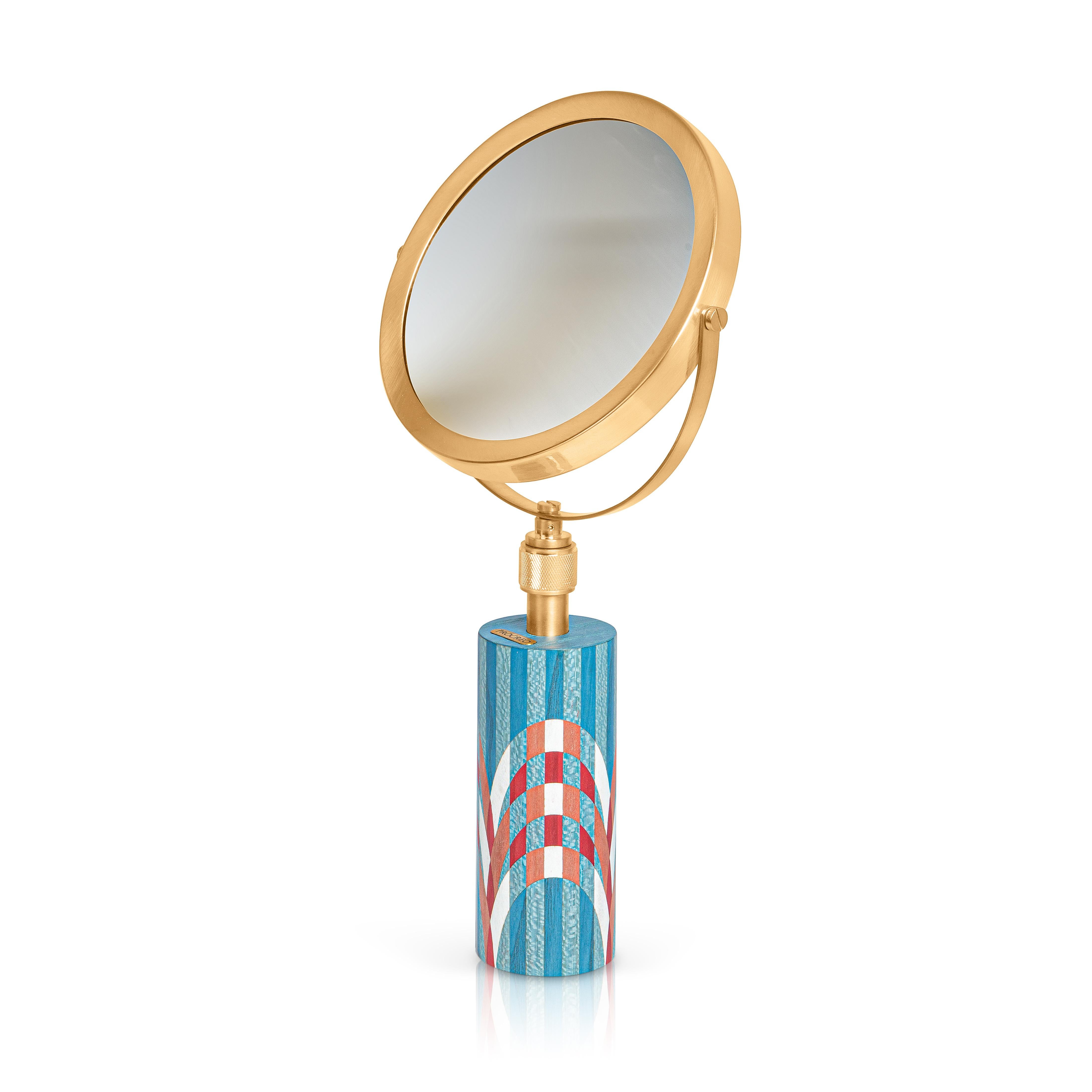 Cameo Vergrößerbarer Kosmetikspiegel mit Intarsienmuster (Moderne) im Angebot