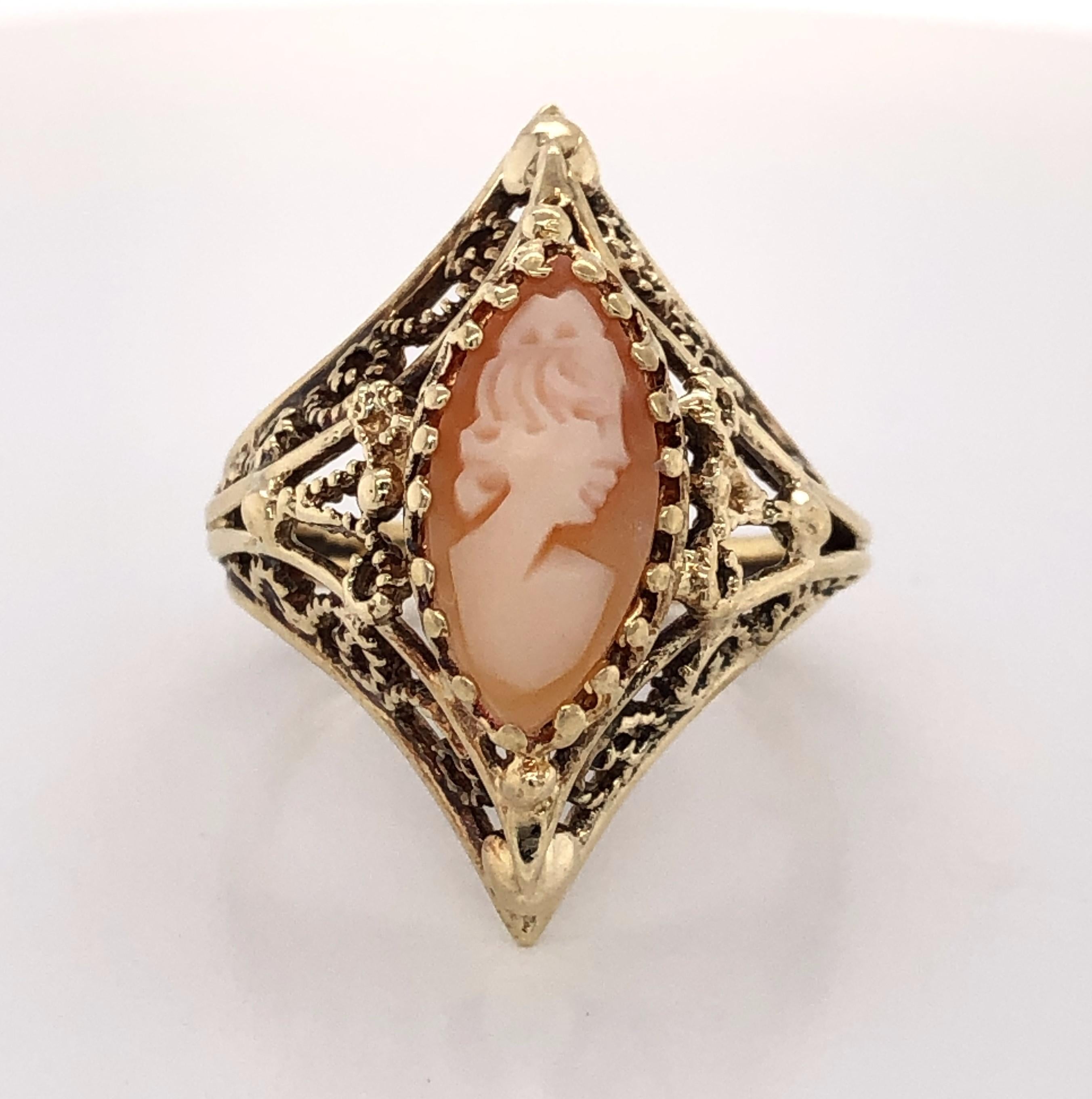 Marquise Cut Marquise Cameo 14K Yellow Gold Ring For Sale
