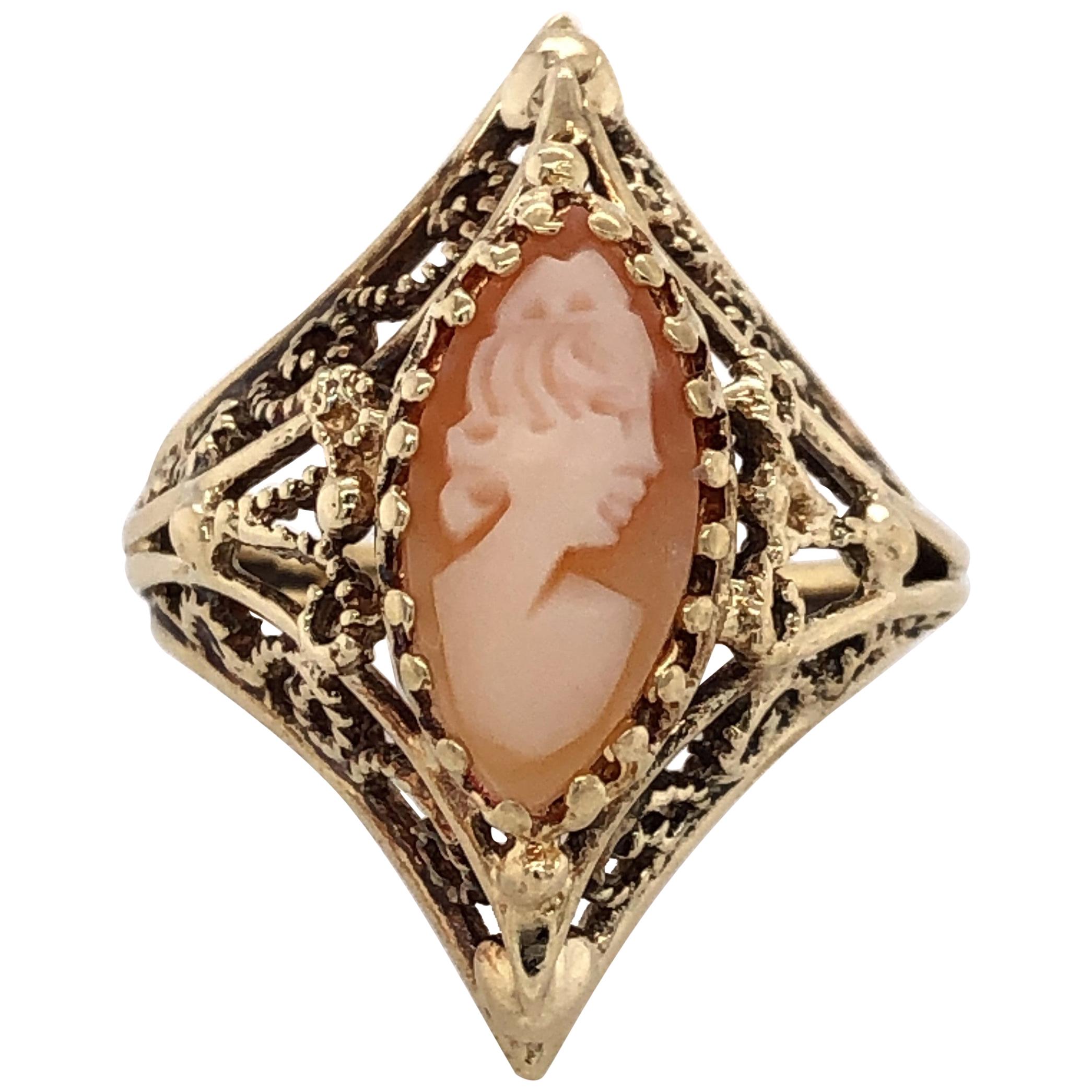 Marquise Cameo 14K Yellow Gold Ring For Sale