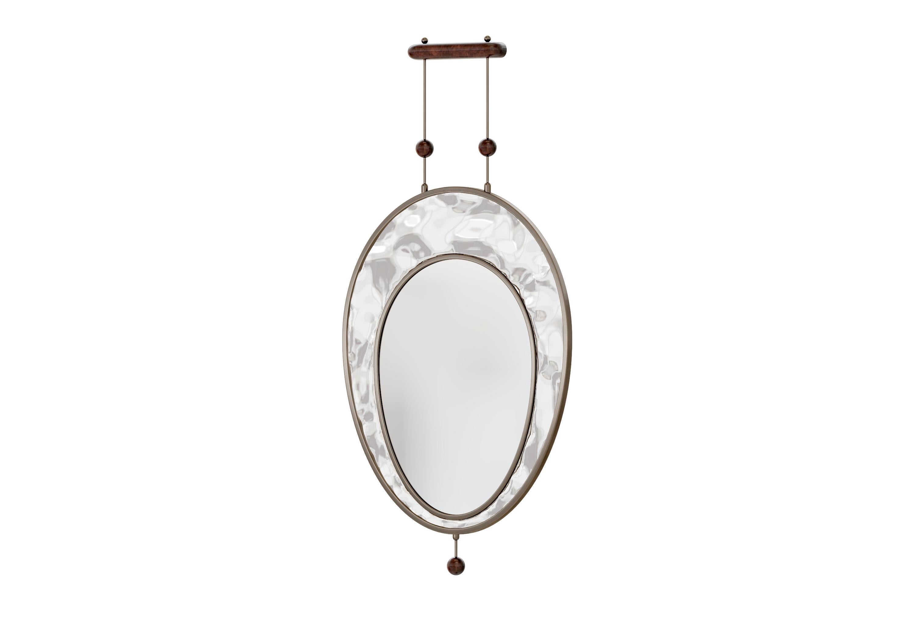 European Cameo Modern Luxury Wall Mirror with Metal Frame and Marble Decorative Elements For Sale