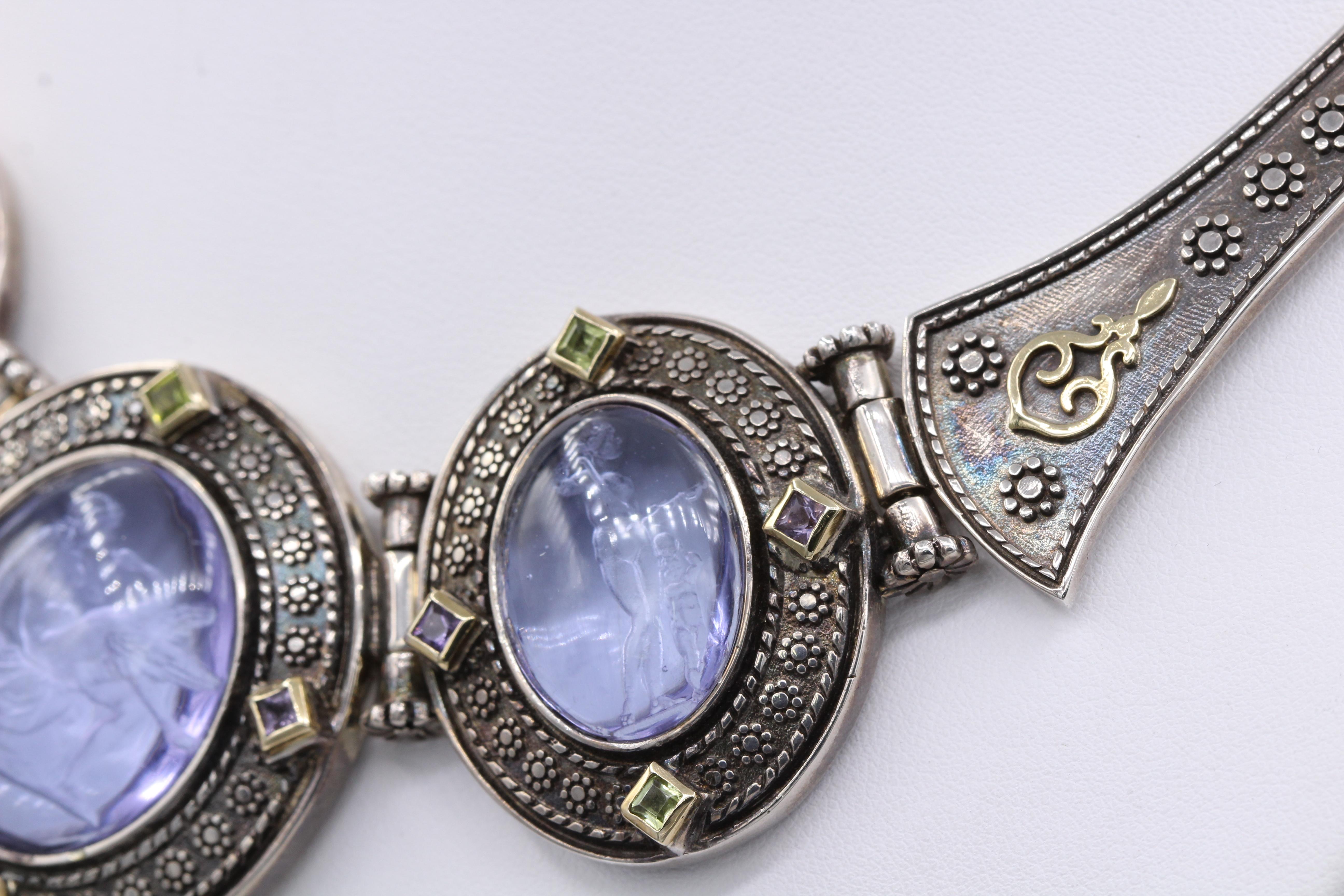 Cameo of Greek Zeus Leda Swan Gods in Italian Murano Glass Purple Necklace  For Sale 6