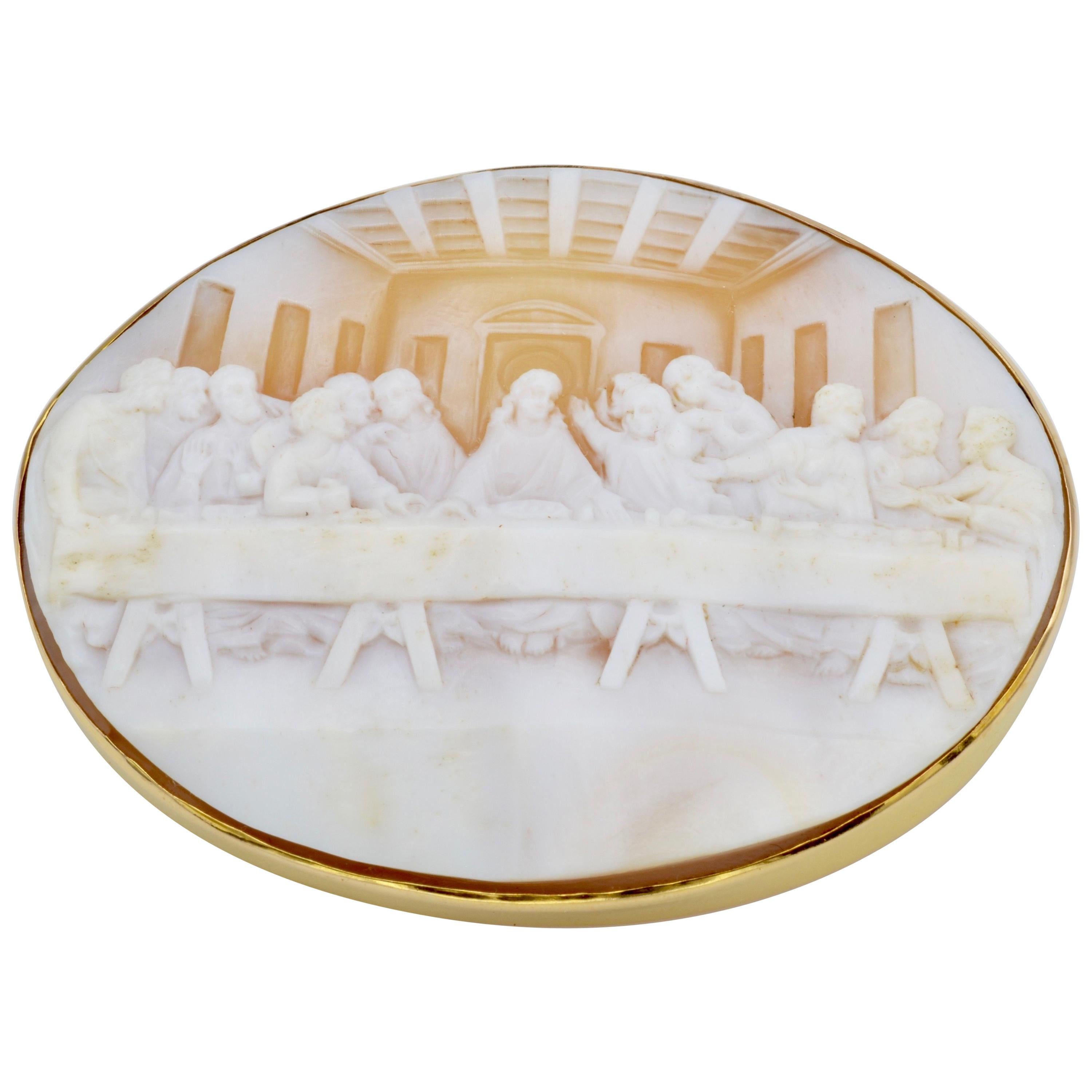 Cameo of the Last Supper Engraved Brooch and Pendant