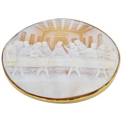 Antique Cameo of the Last Supper Engraved Brooch and Pendant